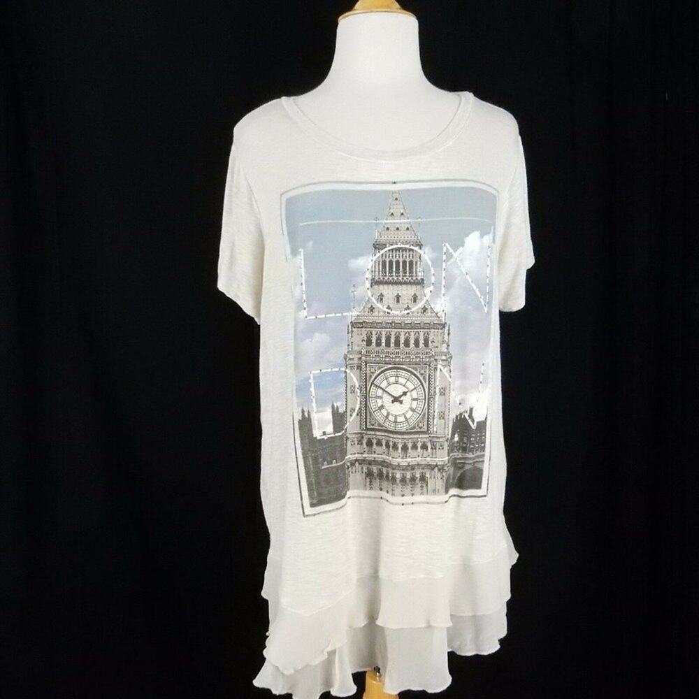 Style & Co 0X Graphic Short Sleeve Top Chiffon